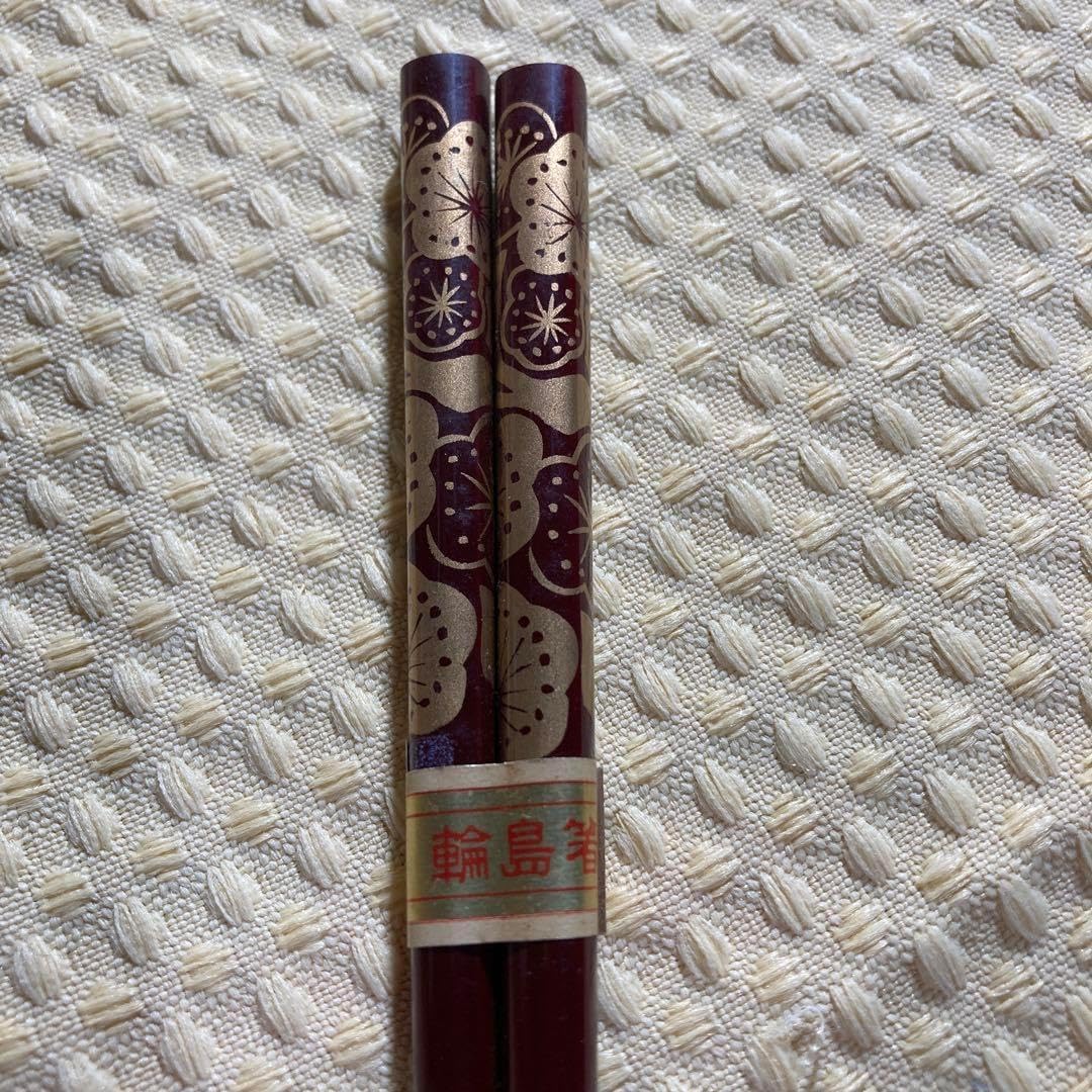 輪島塗 お箸 (女性用) 一膳 (約17.5 cm) えんじ 金色桜模様 輪島塗 お