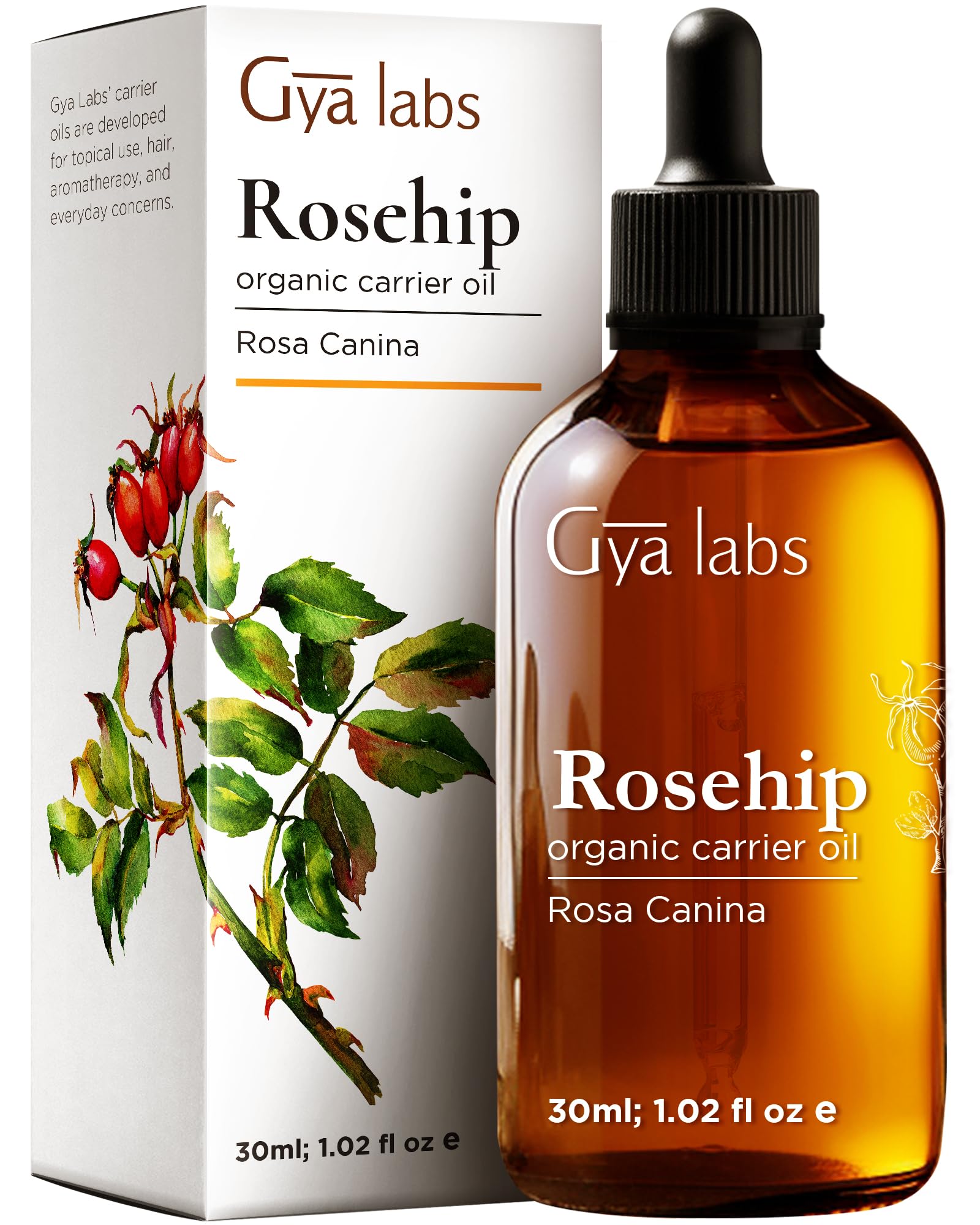 Gya Labs Organic Rosehip Oil for Mature Skin (30ml) - Therapeutic Grade Rosehip Oil - Perfect for Youthful Beauty & Moisturized Hair - Use on Hair and SkinClimatePartner certified