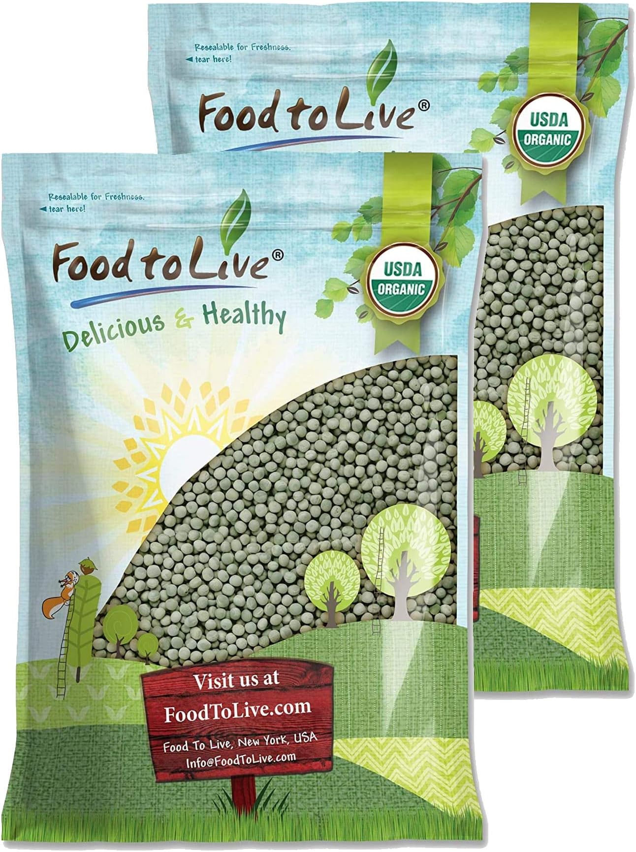 Food to Live Organic Green Peas, 20 Pounds Sproutable, Non-GMO, Kosher, DriedUSDA Organic