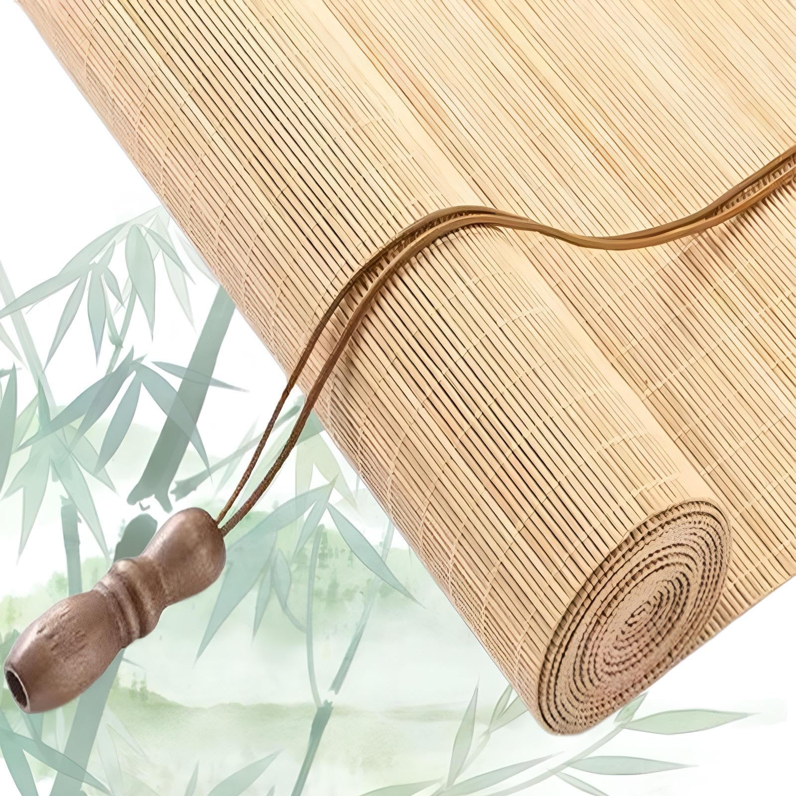 Eiauiuo Retro Bamboo Roller Blind, Sun Protection & Privacy Roman Blind For Windows, Indoor Wooden Window Blind, Natural 55% Opaque, Eco-Friendly Bamboo Blind(Width 160cm,High 260cm)