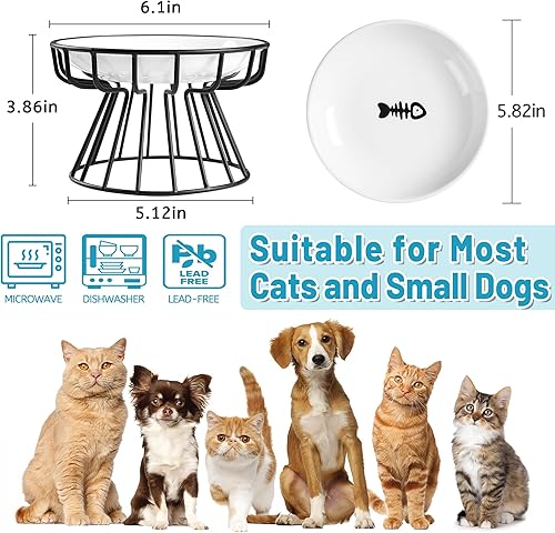 Miniatura 3 de Cuencos elevados para gatos, plato elevado de cerámica con soporte de metal, estación de alimentación de agua o alimentos para gatos de interior,