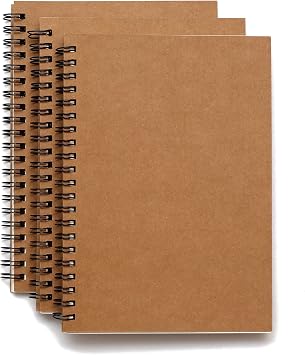 TWONE Soft Cover Spiral Sketchpad Notebooks - Pack of Three - 8.25 inches by 5.5 inches - 100 Pages, 50 Sheets - Perfect for Travel A5 Blank