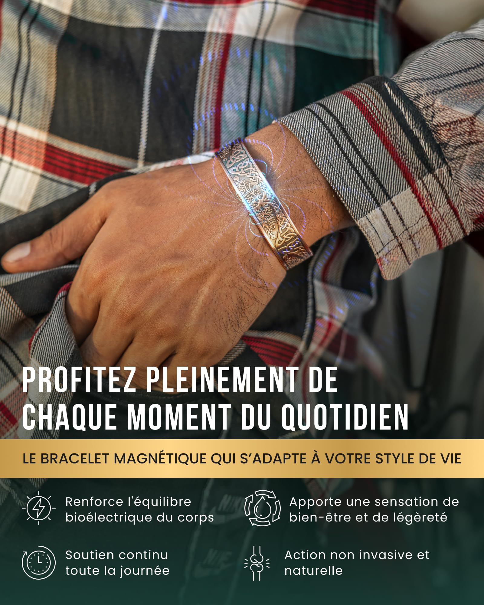 MagnetRX® Bracelet Magnétique En Cuivre Pur Pour Homme - 6 Aimants Puissant (3500 GAUSS Par Aimant) Bijoux Aimanté En Cuivre - Manchette Réglable