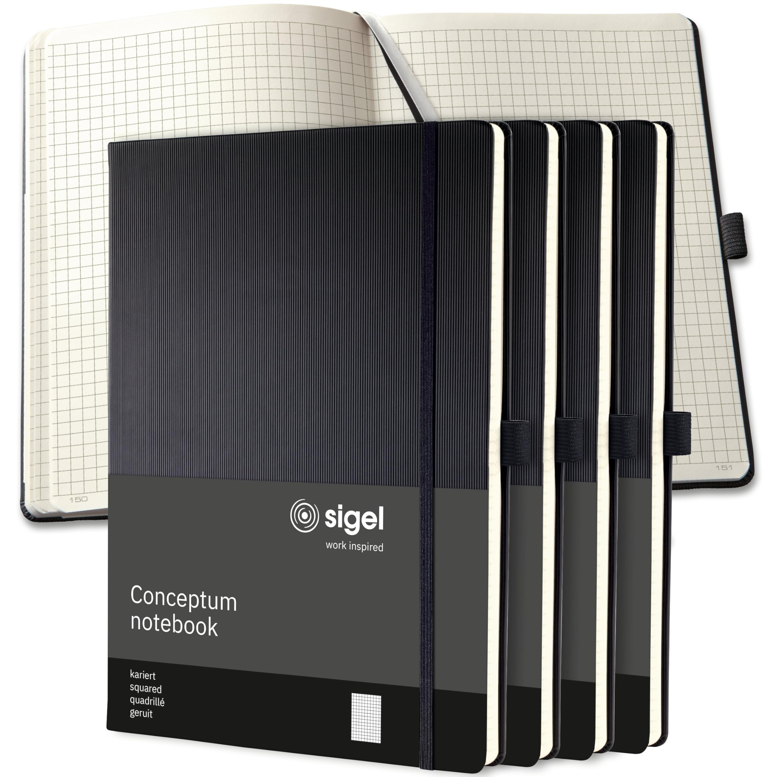 SIGEL Taccuino premium Conceptum A4 copertina rigida - 3 pezzi | CO111, quadrettatura piccola, nero, ideale come diario, bullet journal, libro delle idee o quaderno di scrittura