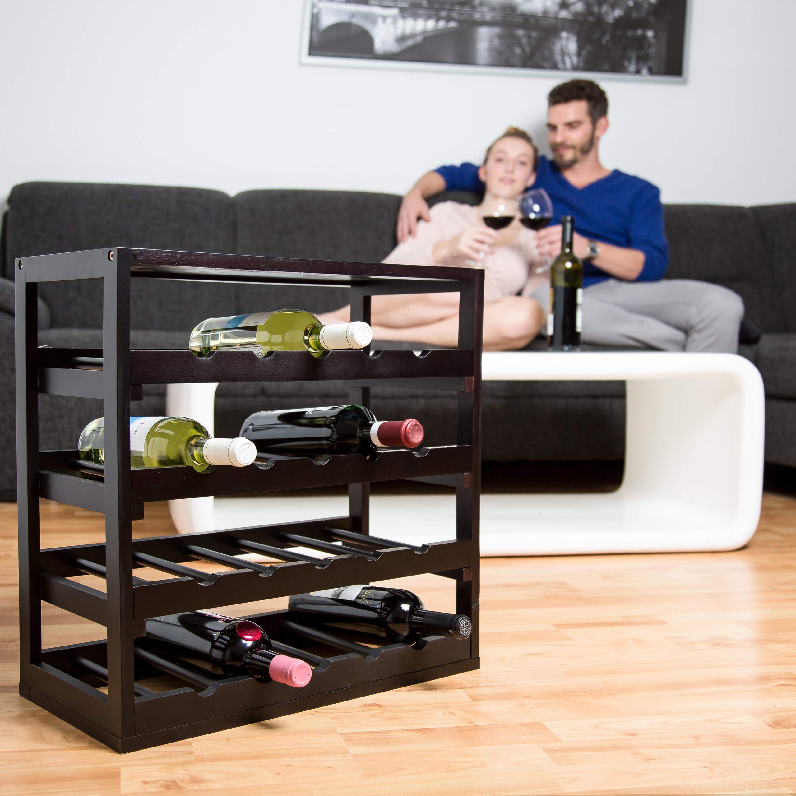 Relaxdays Cantinetta in Legno, Portabottiglie di Vino, Scaffale Portavino per 20 Bottiglie, HLP 52 x 52 x 25 cm, Nero