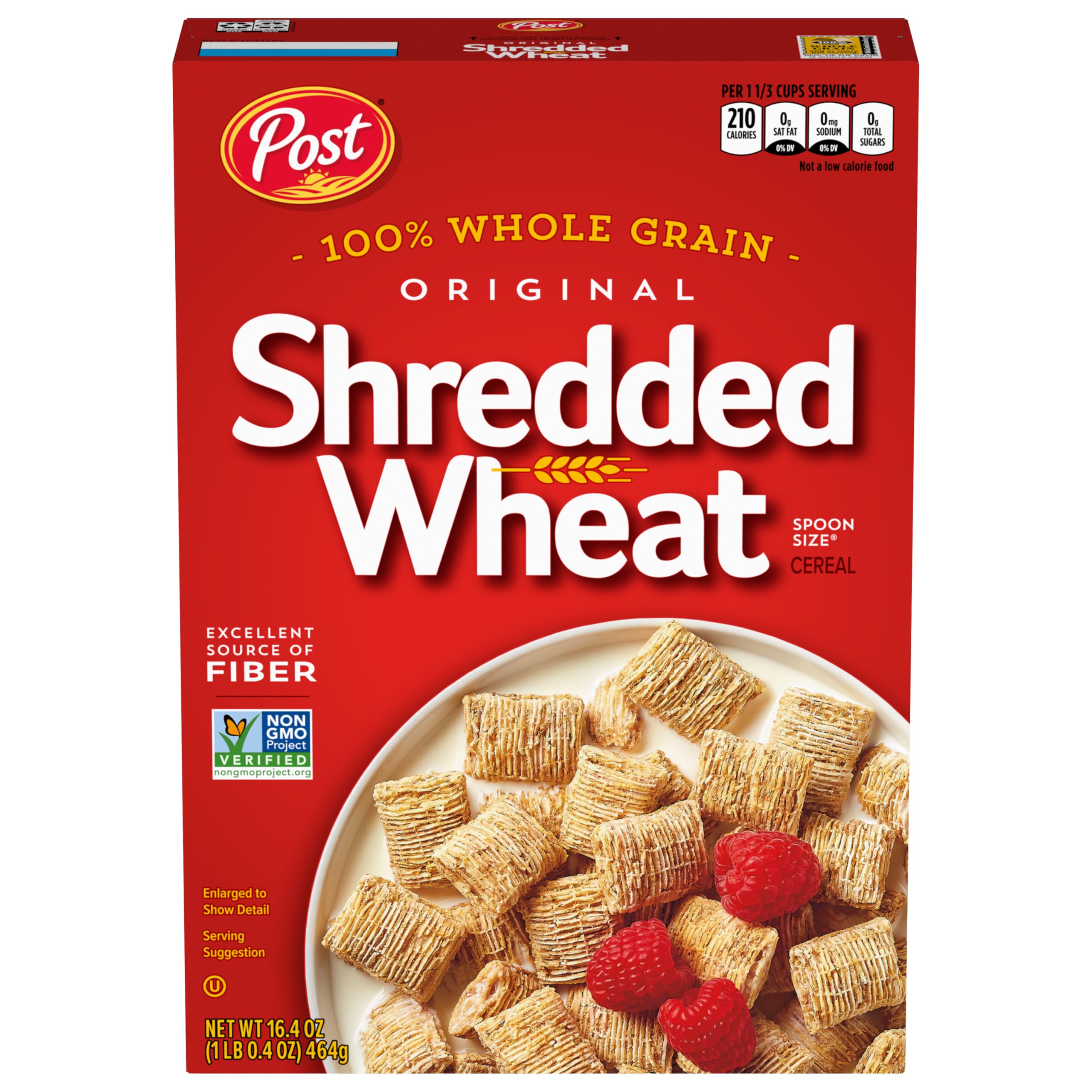 Post Original Shredded Wheat, Whole Grain, Non-GMO, Heart Healthy Breakfast Cereal, Box, 16.4 Ounce (Pack of 6)