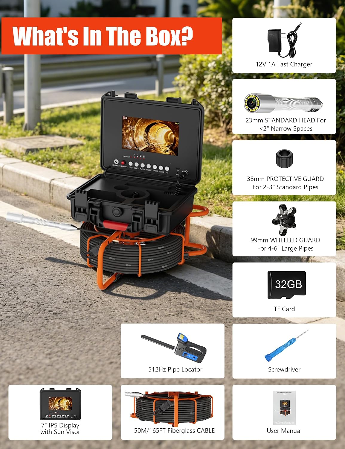 Sewer Camera with 512Hz Locator 165ft for Plumber & Home Plumbing