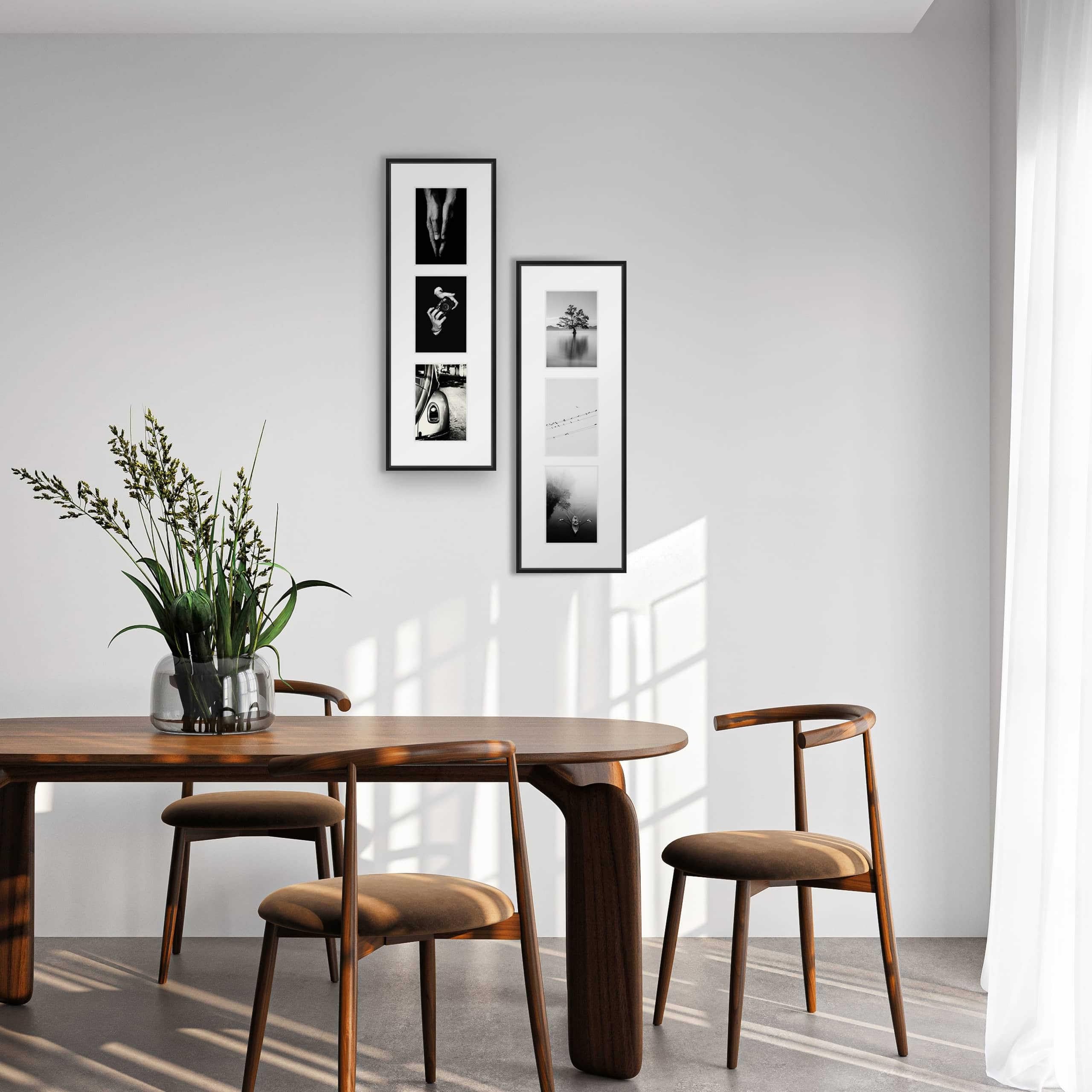 nielsen Collagerahmen mit Passepartout, 30x74 cm - 4x 13x18 cm, Aluminium, Schwarz matt, Collage mit 4 Bildern zum Aufhängen im Hoch- & Querformat, Echtglas, Gallery Junior