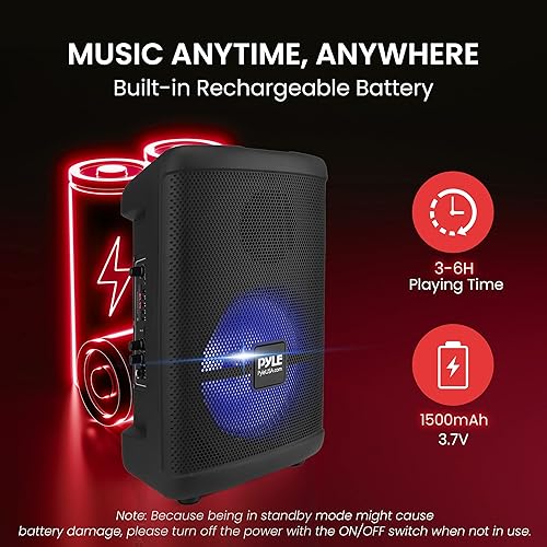 Miniatura 5 de Pyle Altavoz PA portátil Bluetooth de 240 W, 8 pulgadas, recargable para interiores y exteriores, sistema de audio BT Karaoke, TWS, luces de fiesta,