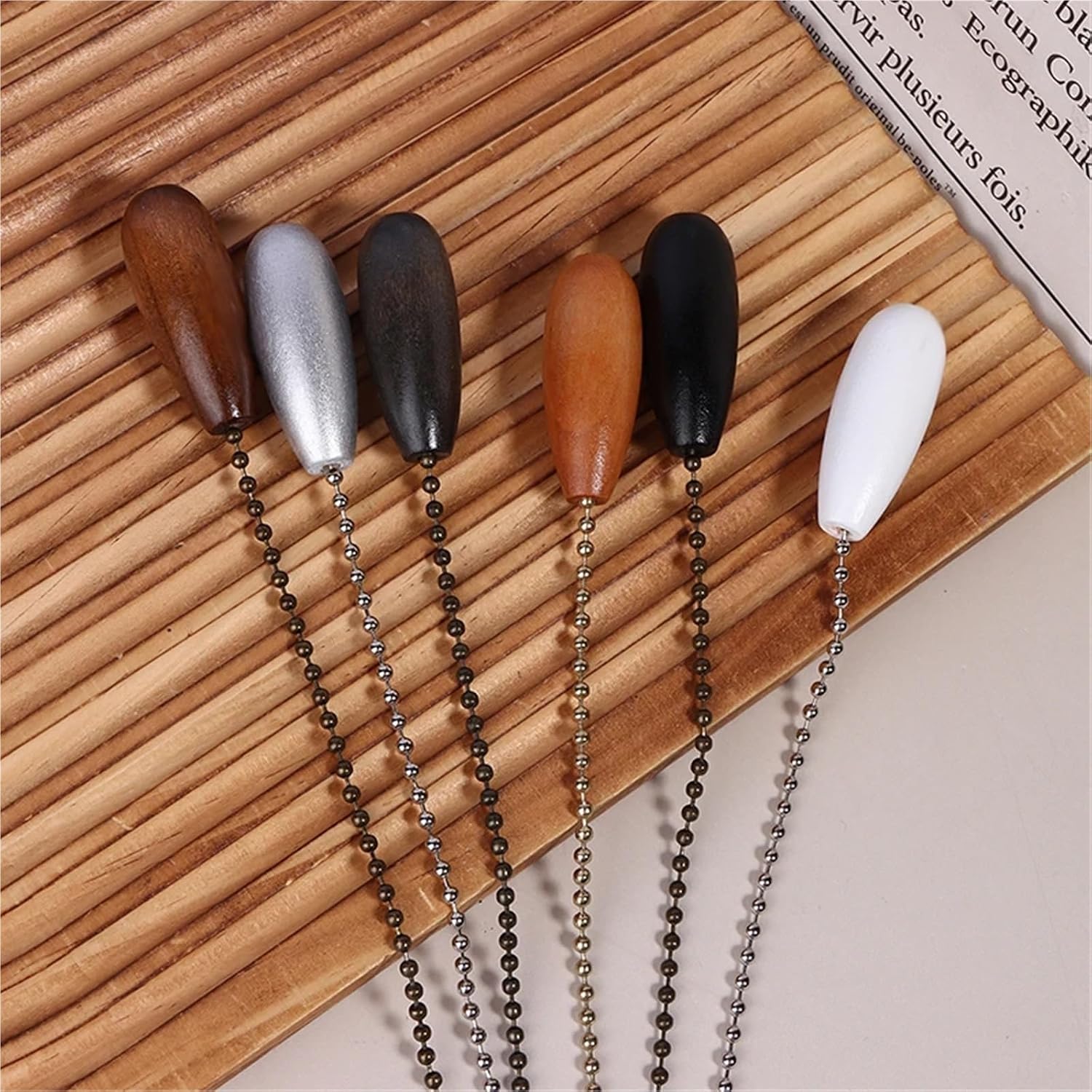 15Pcs Ceiling Fan Chain Pulls Wooden Pull Pendant Rope Extension Easy Install Removal For Light Lamp(White)
