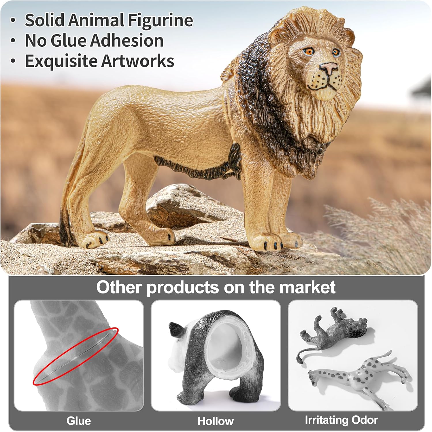 6PCS Lion Toys Figurines Pride, African Jungle Animals Lion Family, Realistic Zoo Animal Toys, Preschool Toy Birthday Gift Cake Toppers for Kids Boys Girls