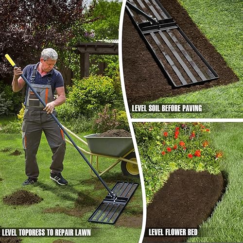 Miniatura 3 de Jardineer Rastrillo nivelador de césped de 36 pulgadas, rastrillo nivelador de césped para suelo de césped, rastrillo nivelador de césped Hefty