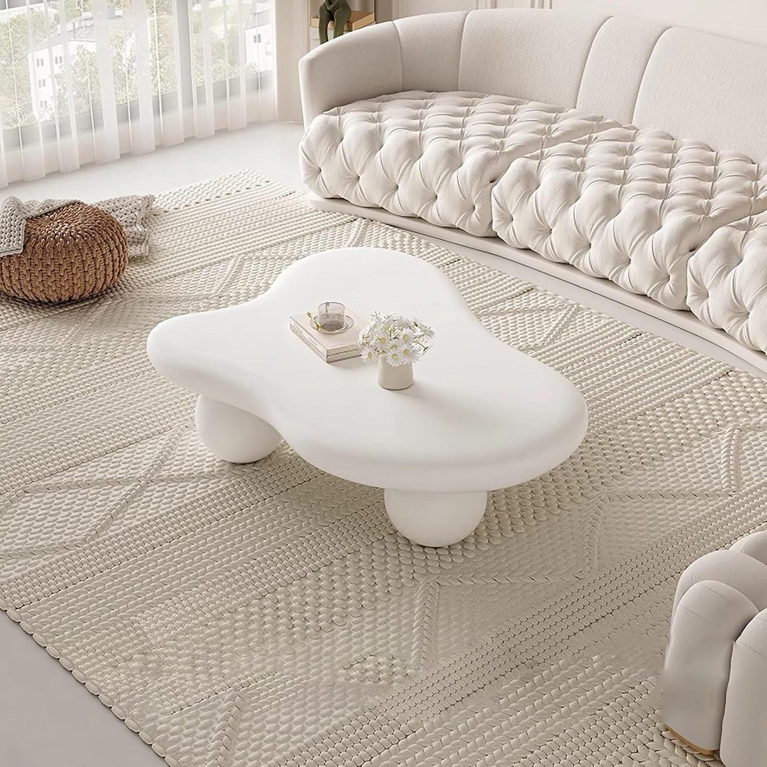 Table Basse Cloud Wave avec support robuste et plateau blanc pour un salon stable et élégant