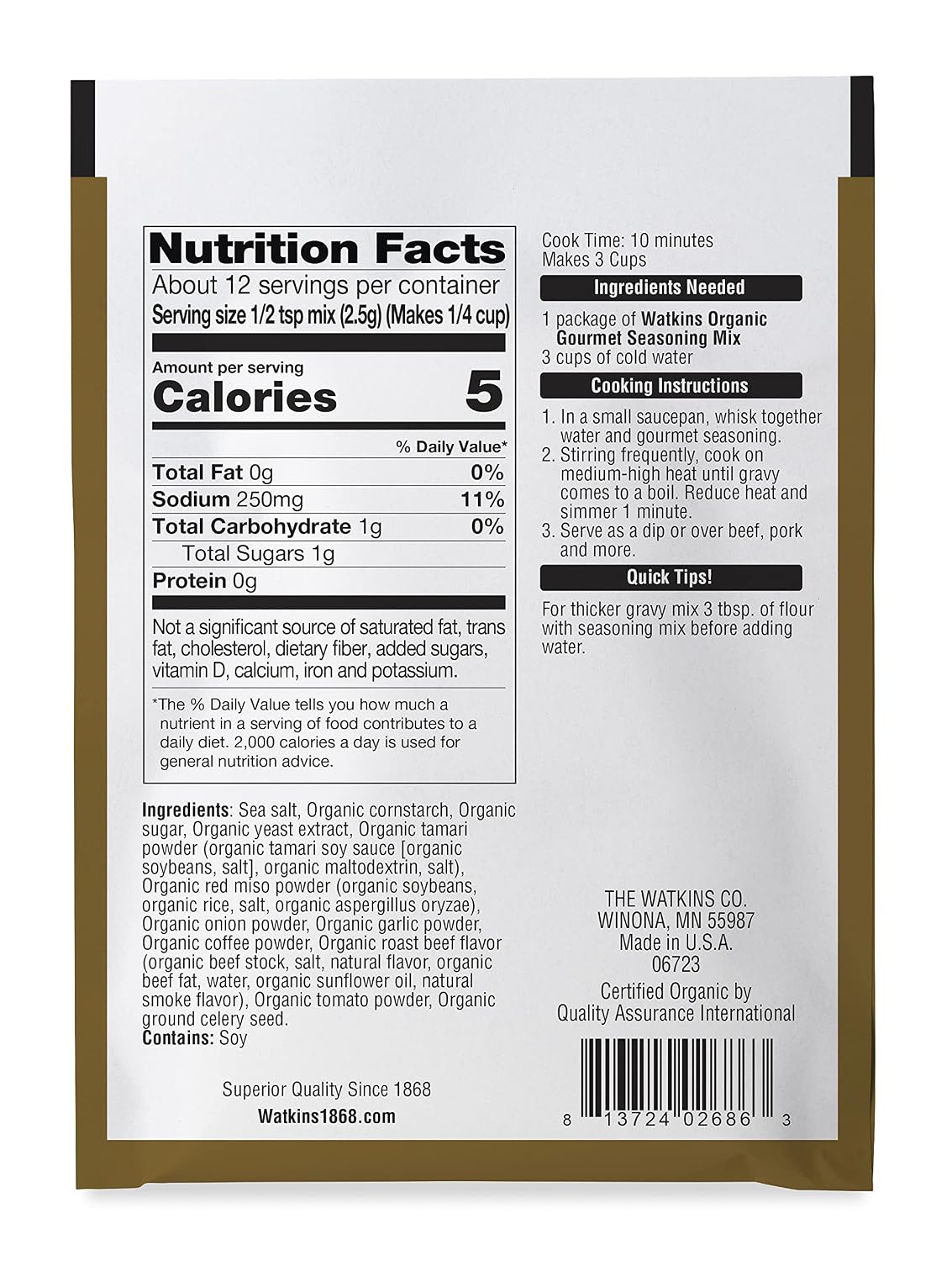 Watkins Organic Gourmet Seasoning Mix, Au Jus Gravy, 1.0 Oz. Pouch, 1 Count (Pack of 4) image 2