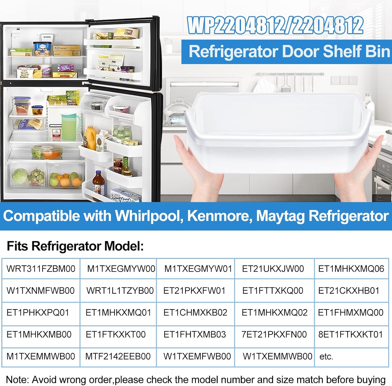 [2 PACK] Upgraded WP2204812 Refrigerator Door Shelf Replacement for Whirlpool Refrigerator Door Shelf Bin,2204812 for Kenmore Whirlpool Fridge Door Shelf Parts 2200678 WRT311FZBM00 Door Shelves
