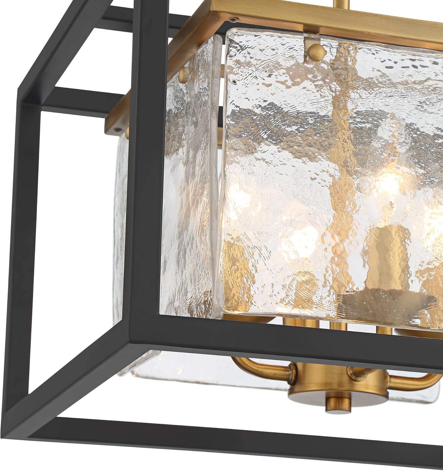 Possini Euro Design Liston Modern Ceiling Light Semi Flush-Mount Fixture 14" Wide Black Brass 4-Light Ice Glass Panels for Bedroom Kitchen Living Room Hallway Dining Bathroom Schoolhouse House