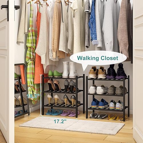 Vista 50 de Zapatero de bambú de 5 niveles para entrada, apilable plegable Natural, organizador de zapatos para armario de pasillo, zapateros de pie