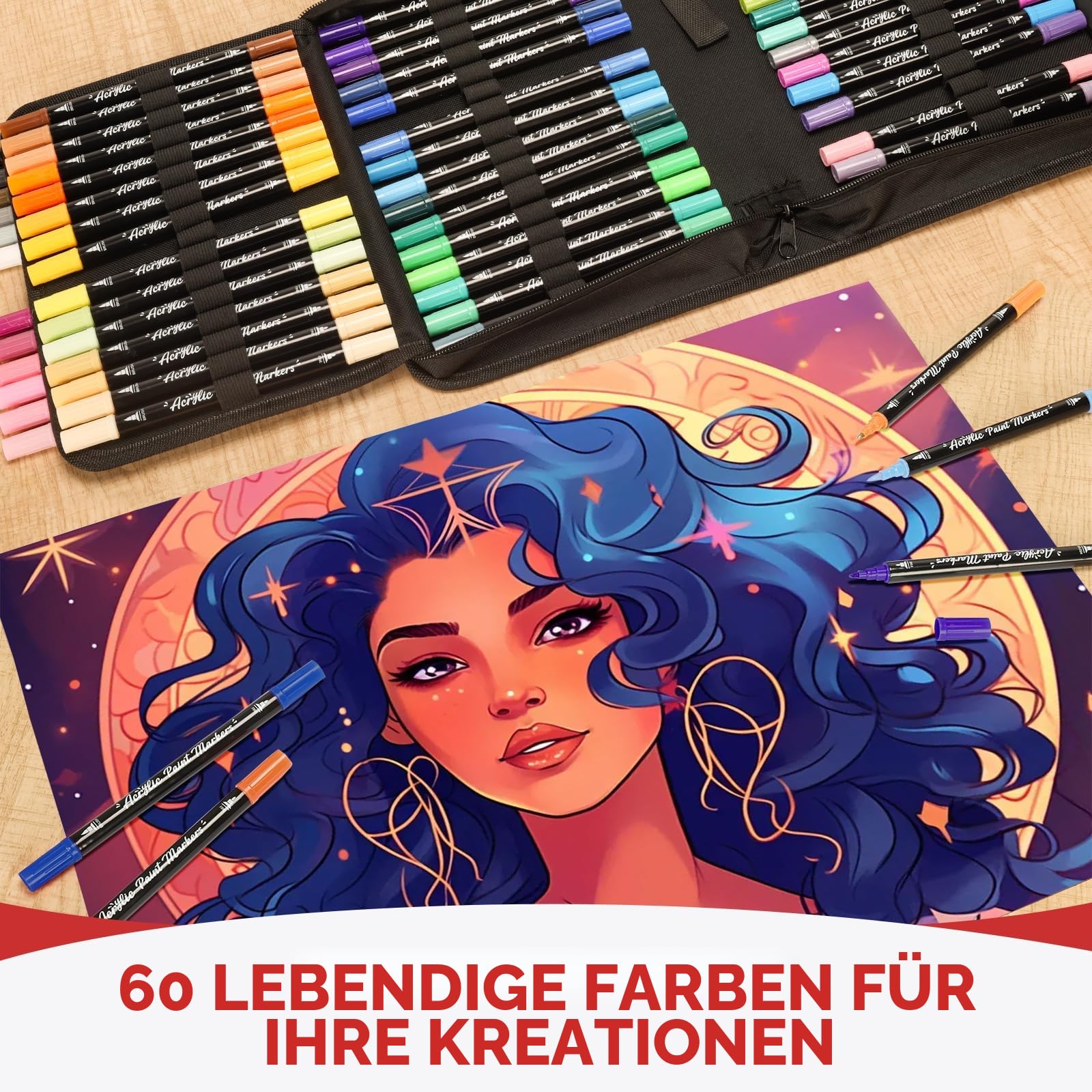 Acrylfarben-Marker, 120 Farben, Doppelspitze, Acrylstifte mit Pinsel und feiner Spitze für Steinmalerei, Glas, Holz, Keramik, Leinwand, Stein, lebendige Farben, ideal für Künstler, Bastler