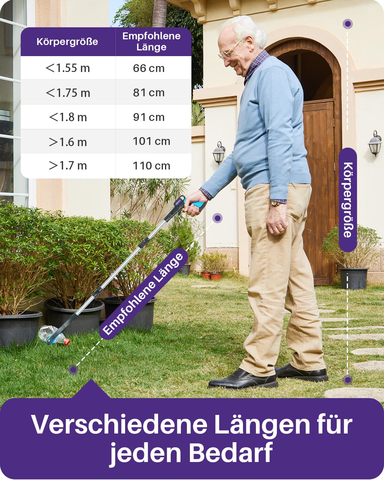 KEKOY Greifer für Senioren Testsieger 110cm Robuste Aluminium, Müllzange Greifzange Profi, Extra Langer Greifarm, Faltbare Greifer für Menschen mit Magnetspitzen(Eisblau)