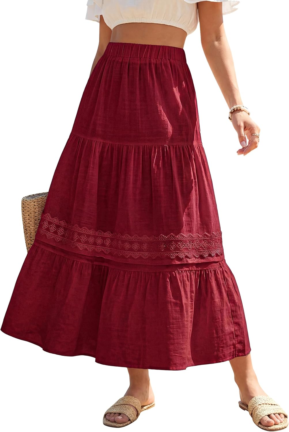 Blooming Jelly Womens Maxi Skirt Boho Summer Long Skirts Flowy High Waist Tiered Casual Beach Dress with Pockets 2026