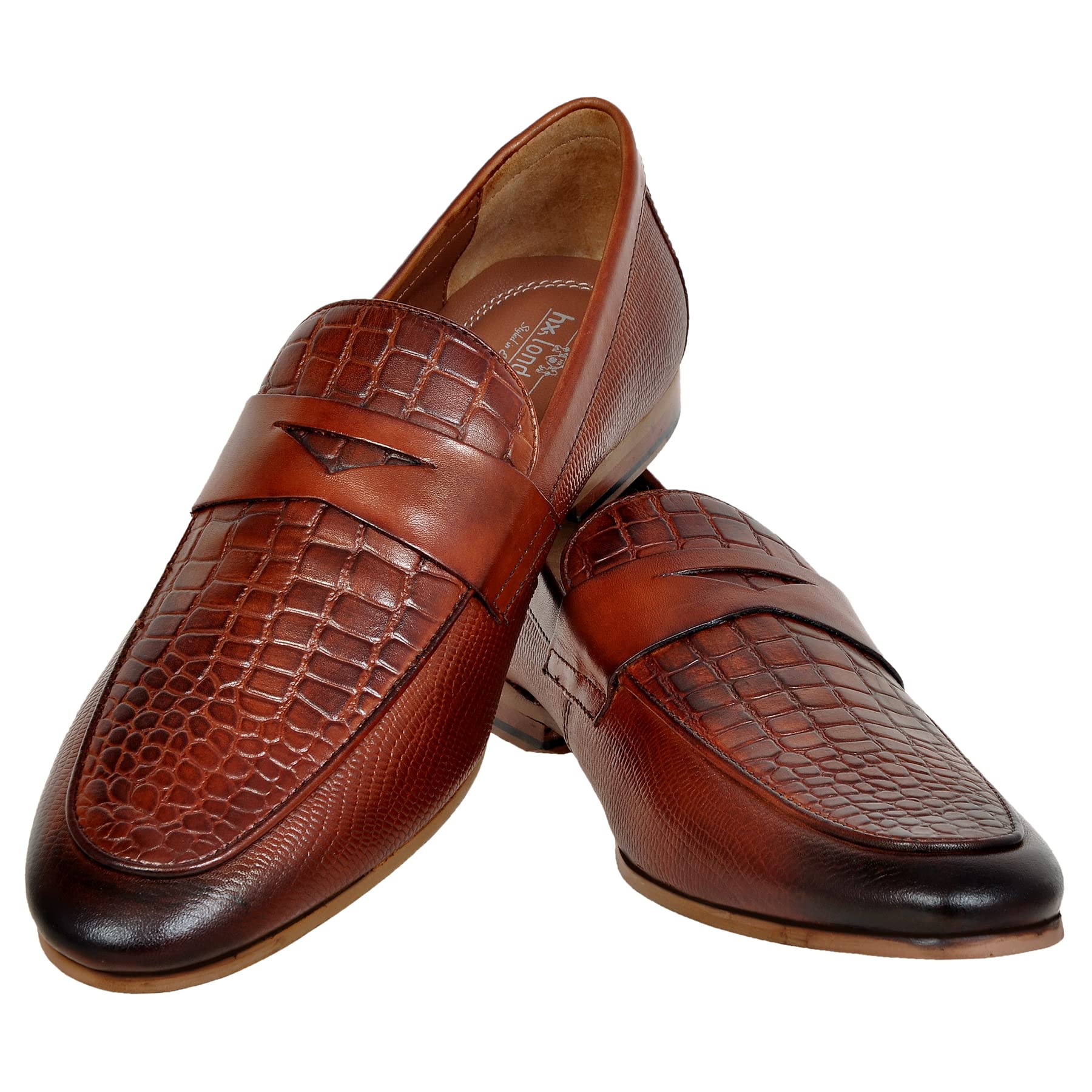 HX London Stylish Men Formal and Semi Casual Croco Print Leather Slip-On Shoe Tan (B09P8NHJHX) Amazon Price History, Amazon Price Tracker