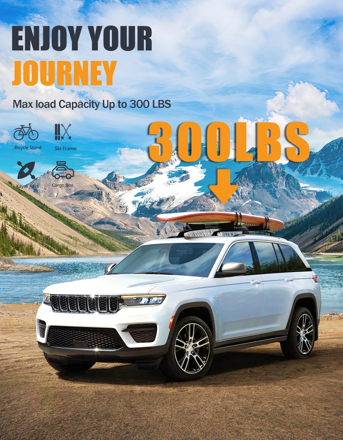 KINGGERI - Barre trasversali bloccabili da 117,9 kg compatibili con Jeep Grand Cherokee L 2021-2025 e 2022 2023 2024 2025 Grand Cherokee WL. Bagagli cargo in alluminio resistente per canoa