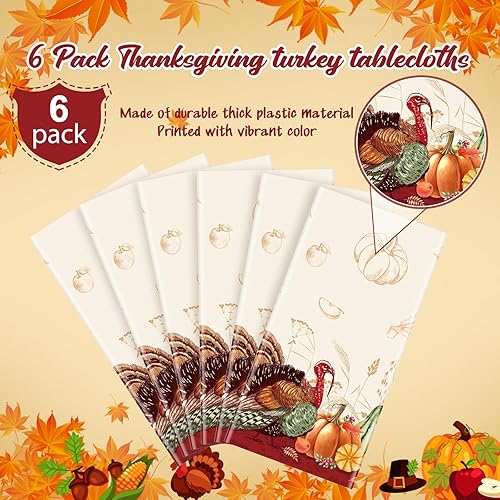 Miniatura 10 de Paquete de 3 manteles desechables de Acción de Gracias para mesas rectangulares, mantel de plástico de pavo de Acción de Gracias, suministros para