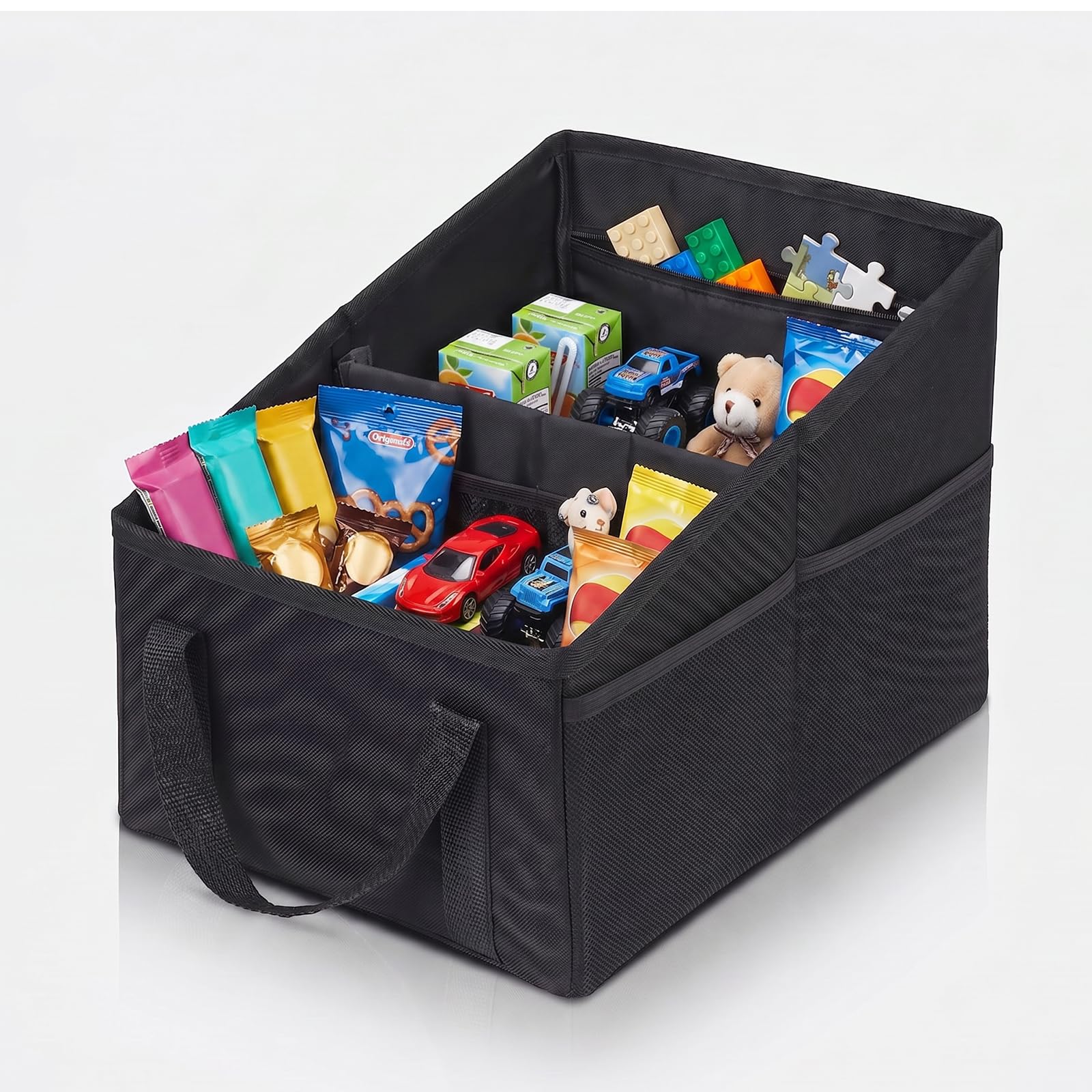 DHSWNNG 39x26x23cm Car Organiser, Car Boot Organiser For Front Back With Handle Foldable Cars Boot Tidy Storage Seat Multi- Compartment Cars Caddy Organisers