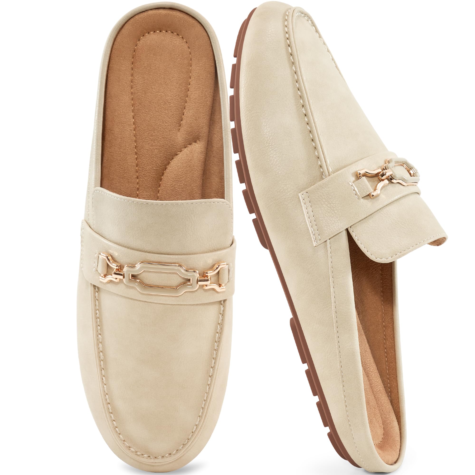 Ablanczoom Women's Mule Flat Shoes: Comfortable Backless Loafers with Metal Chain for Business Casual Wear - Stylish Sli