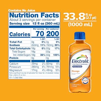 Electrolit Hydration Electrolyte Drinks, Sports Beverages with Electrolytes, 6 Pack (Orange)