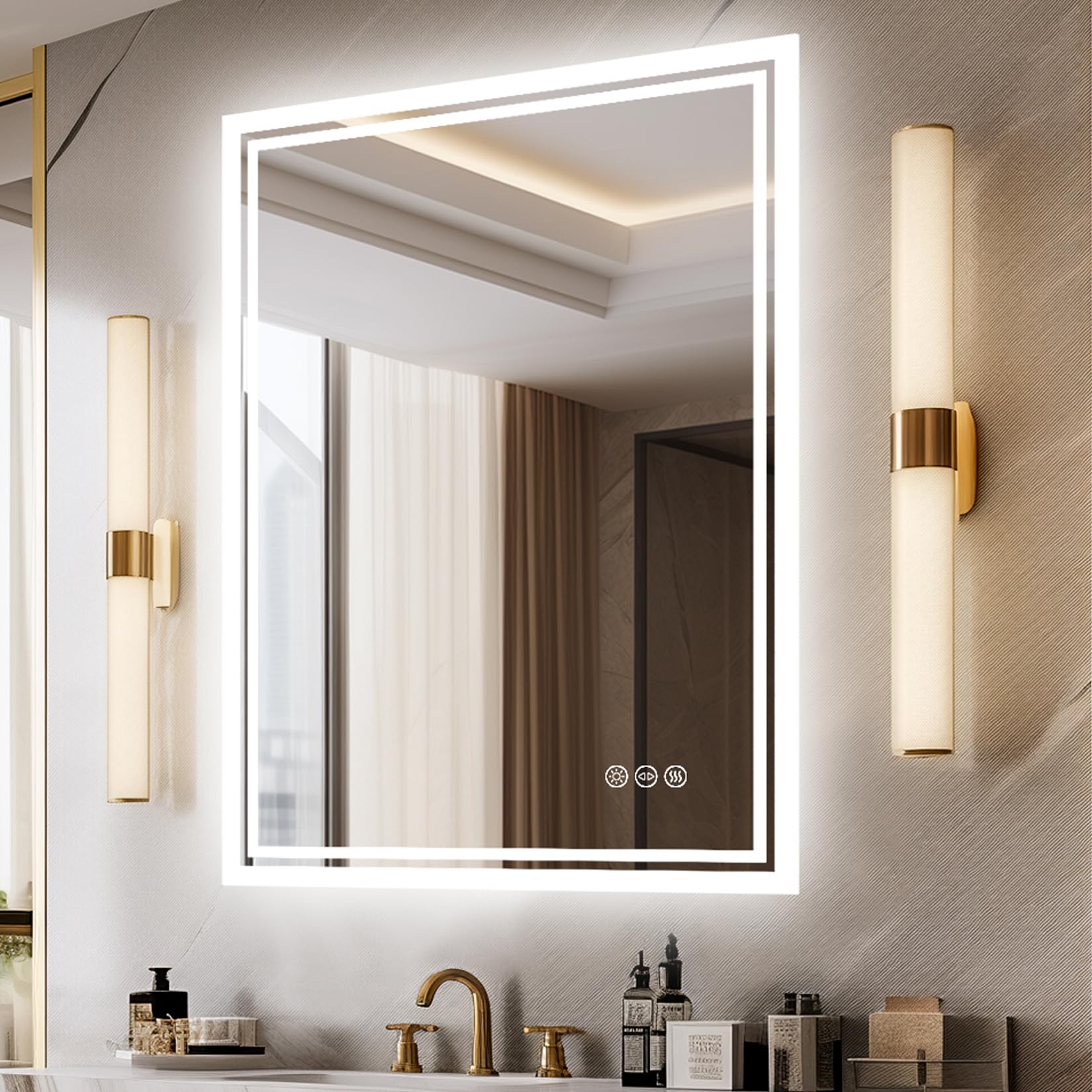 LUVODI Espejo Baño Led 50x70: Espejos Pared Antivaho Moderno Bathroom Mirror Rectangular con Interruptor Tactil Inteligente y 3 Colores de Luz Retroiluminado Regulable para Hotel Salón Tocador Lavavo
