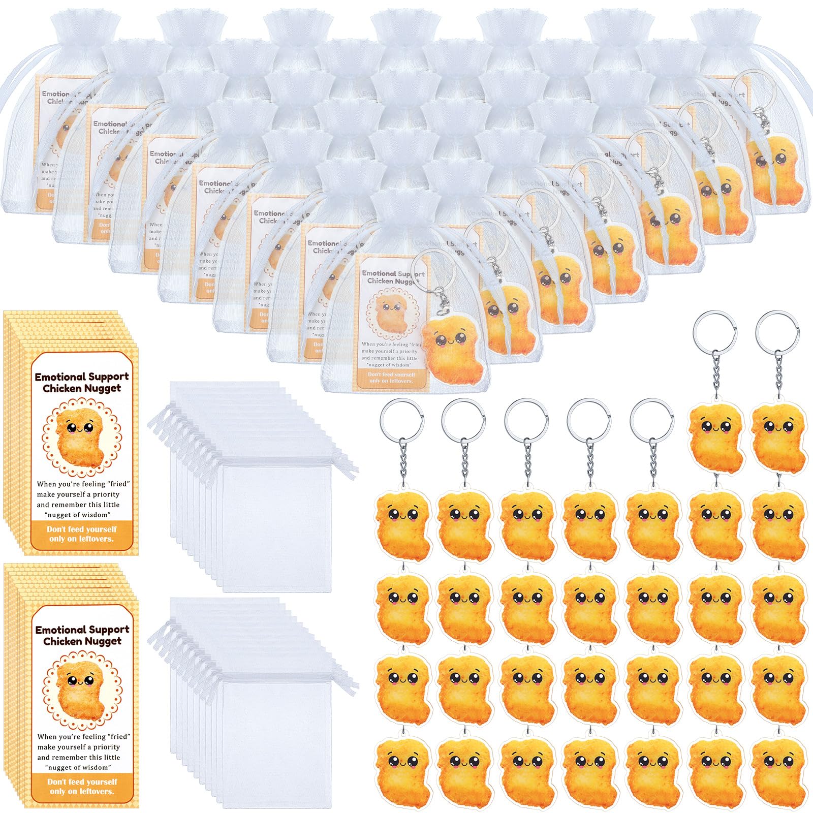 Tondiamo 60 Sets Emotional Support Chicken Nugget Bulk Positive Nugget Keychain with Inspirational Cards for Coworkers Employee