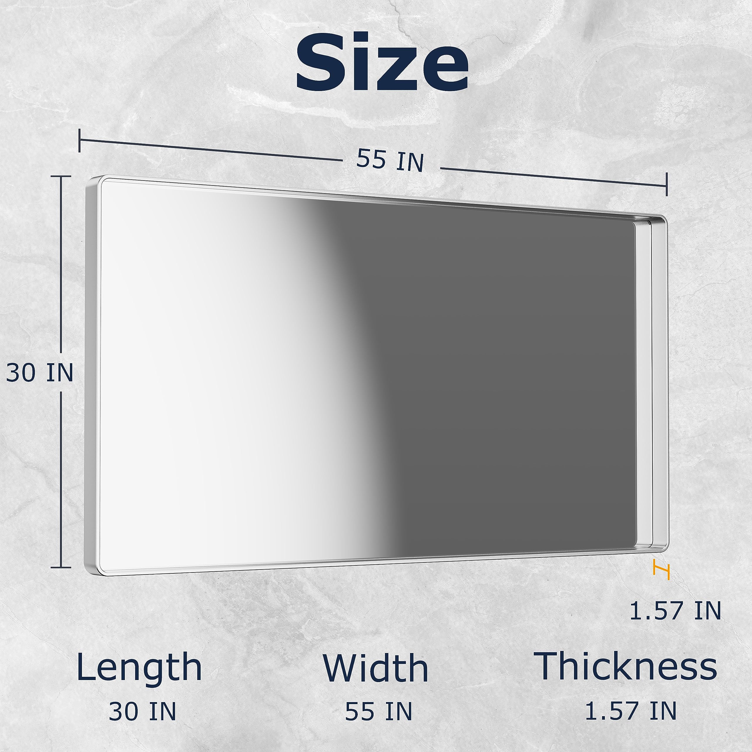 ISKM Brushed Silver Bathroom Mirror, 55 x 30 Inch Rounded Rectangle Silver Metal Frame Mirror for Wall Modern Vanity Mirror (Horizontal/Vertical)