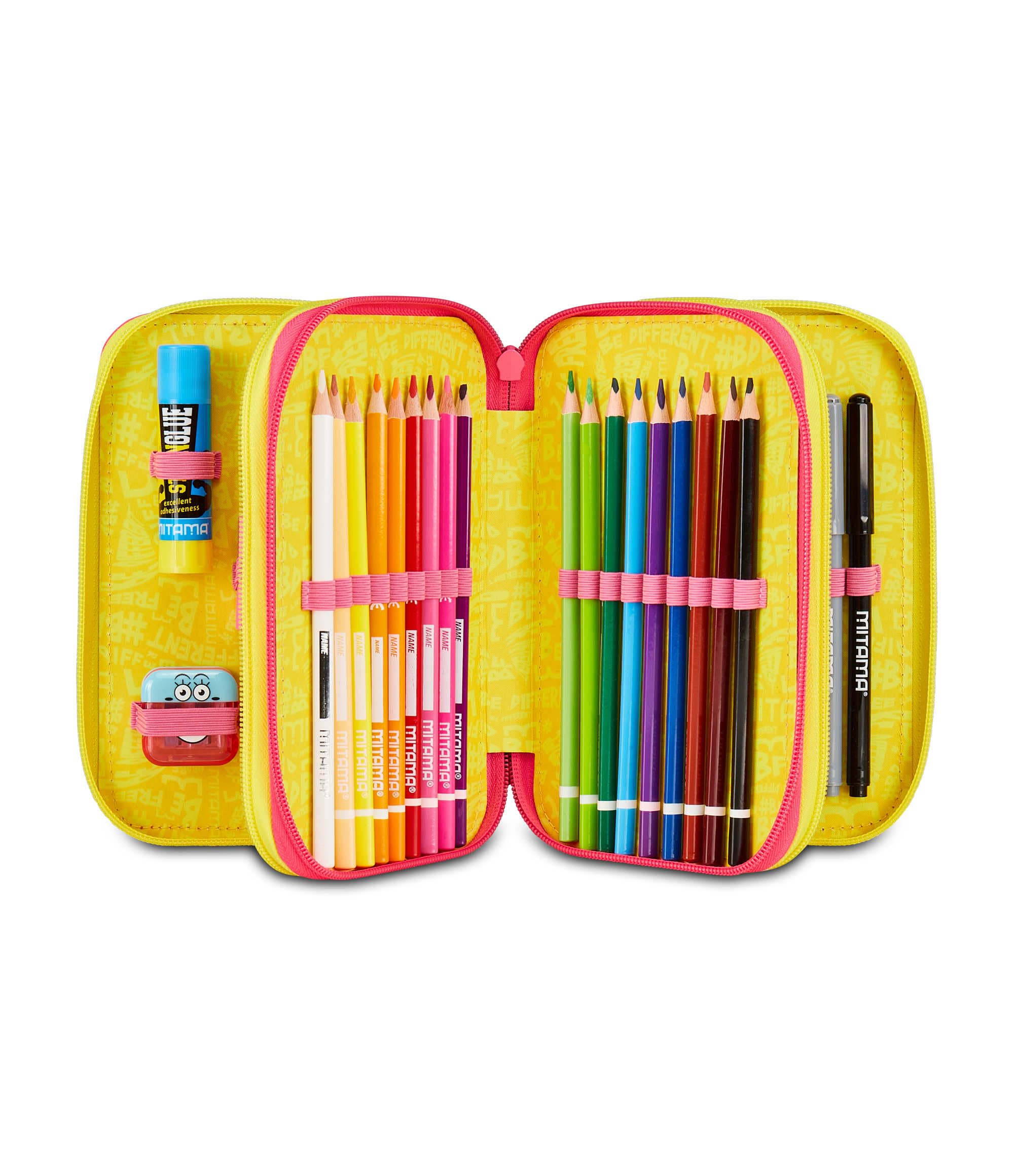 Mitama - Estuche Escolar con 3 Compartimentos, Triple CATROCK, Contenido de 47 Piezas, con lápices, marcadores, portabolígrafos de Escuela Primaria niña, Fucsia, Moderno, Fucsia, Moderno