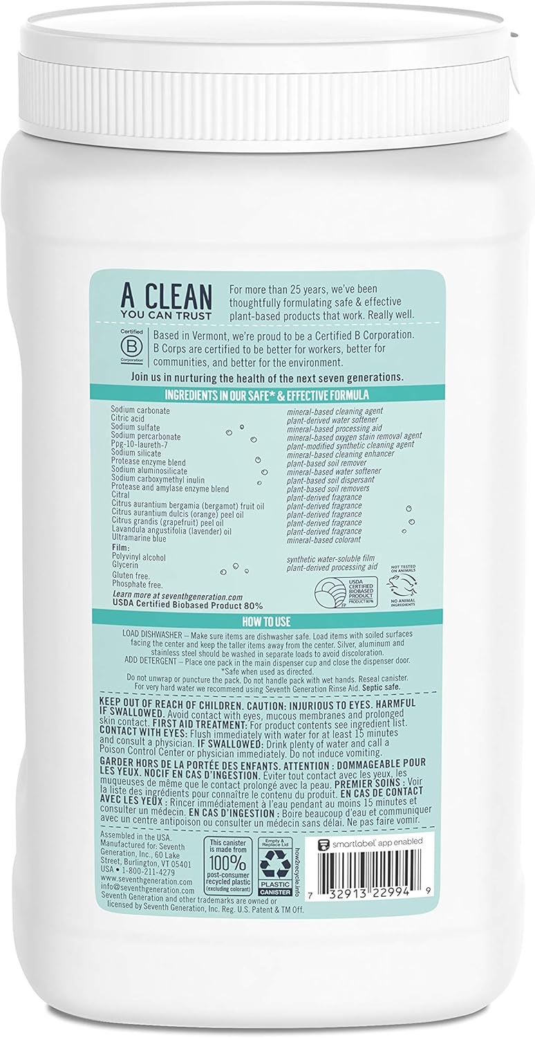 Seventh Generation Ultra Power Plus Dishwasher Detergent Packs, Fresh Citrus Scent, 70 count : Health & Household