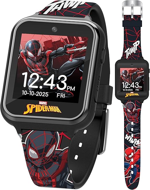 Marvel Spider-Man Kids Smart Watch – Touchscreen Interactive Watch with 10 Customizable Clock Faces, Built-in Camera, Video Recorder, Alarm, Calculator, Games & Pedometer – Fits Wrists 5.5" to 8"