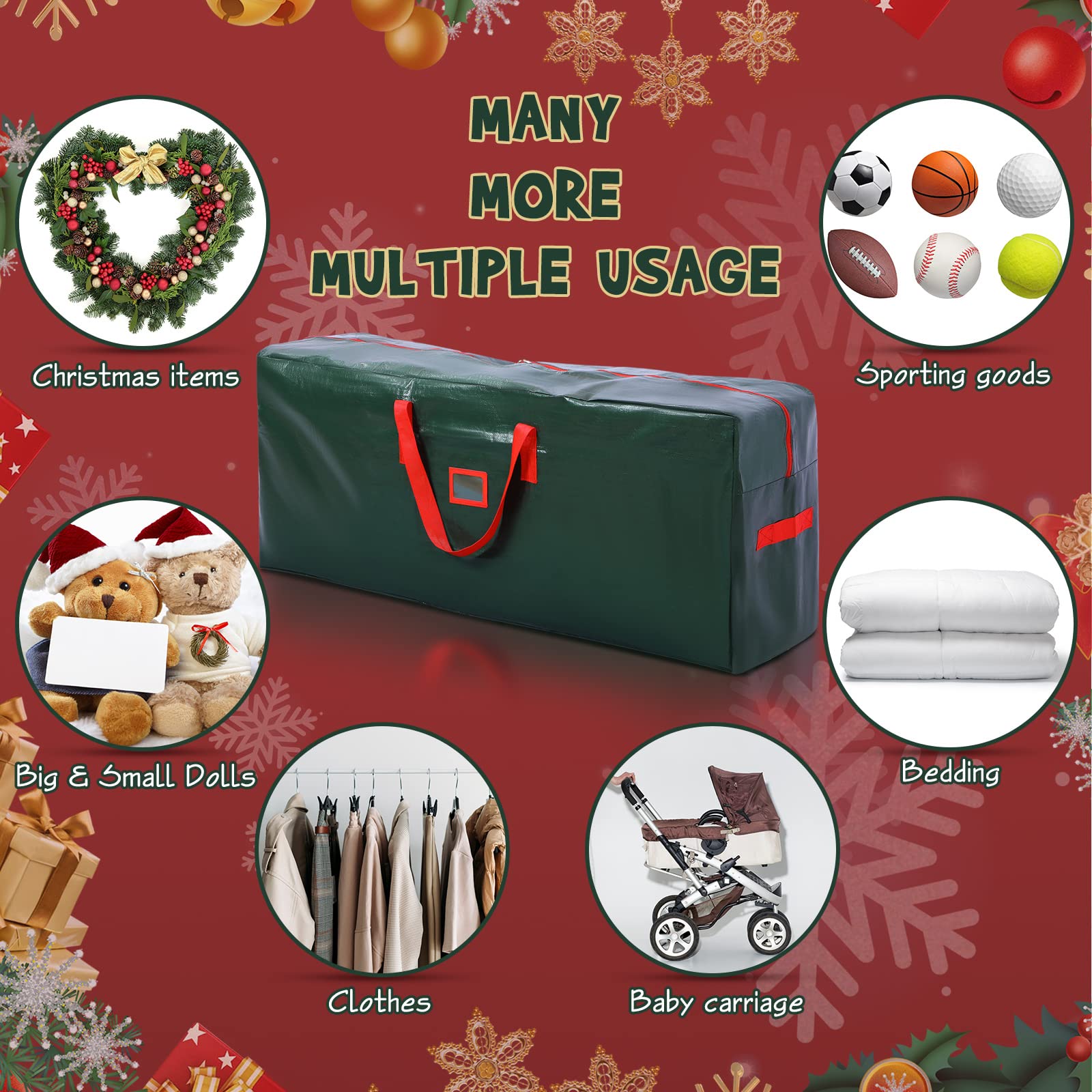 Lot de 5 sacs de rangement pour sapin de Noël artificiel démonté avec poignées renforcées, conteneur étanche pour sapin de Noël (vert, 2,7 m)