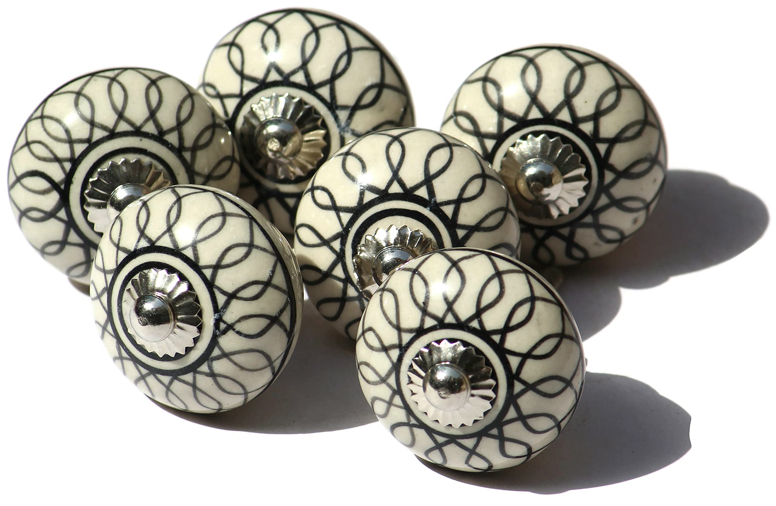 Buy owlKraft Set of 6 Black and White Design Ceramic Knobs knobs Drawer knobs