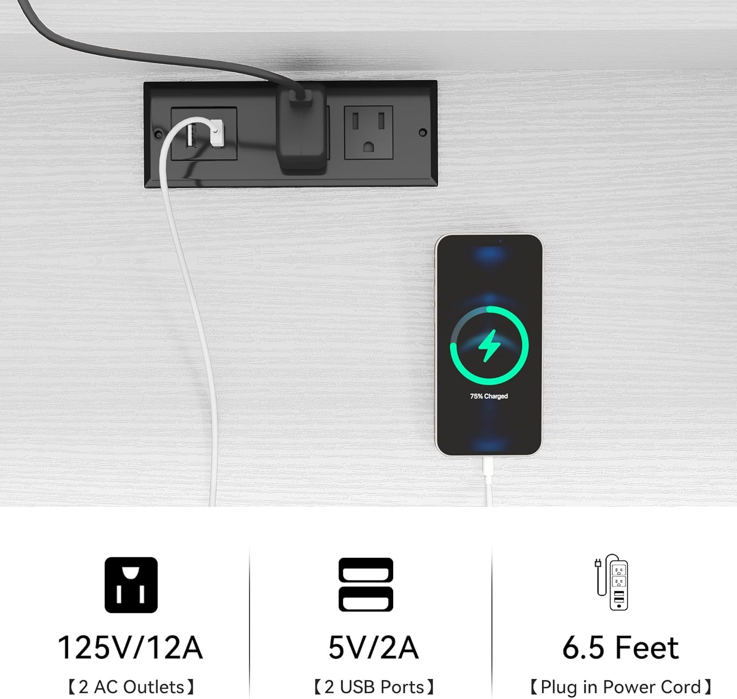 Close-up of the power outlet with USB ports and AC outlets on the YITAHOME Dresser TV Stand