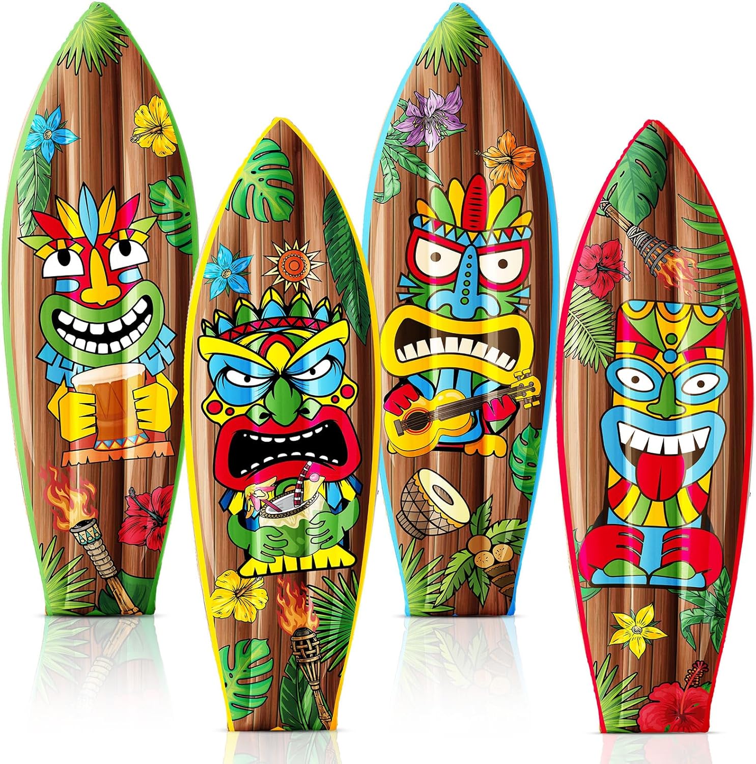 JellyArch 4 Pcs Inflatable Surf Board 36 Inch Inflatable Pool Floats Luau Hawaiian Party Decorations Tropical Flower Blow up Surfboard for Wall Beach Party Decorations