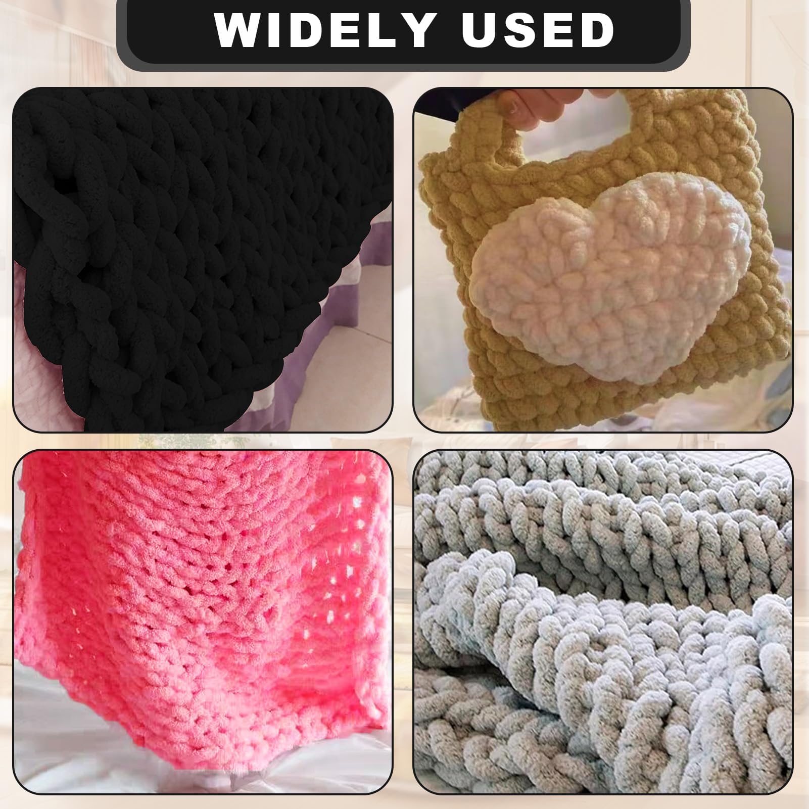 Dicke Wolle Dickes Garn 2 Stück 500g, Chunky Yarn, Chunky Wool, Armstricken Wolle zum Häkeln für Decke, XXL Riesen Wolle Perfekt zum Weben von Schals Mützen Haustier Nest - Schwarz