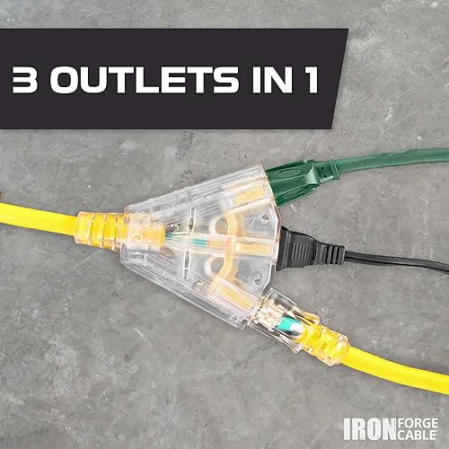 Miniatura 7 de Cable de extensión iluminado con 3 salidas de alimentación eléctrica, cable amarillo 123 SJTW  varias longitudes para elegir.