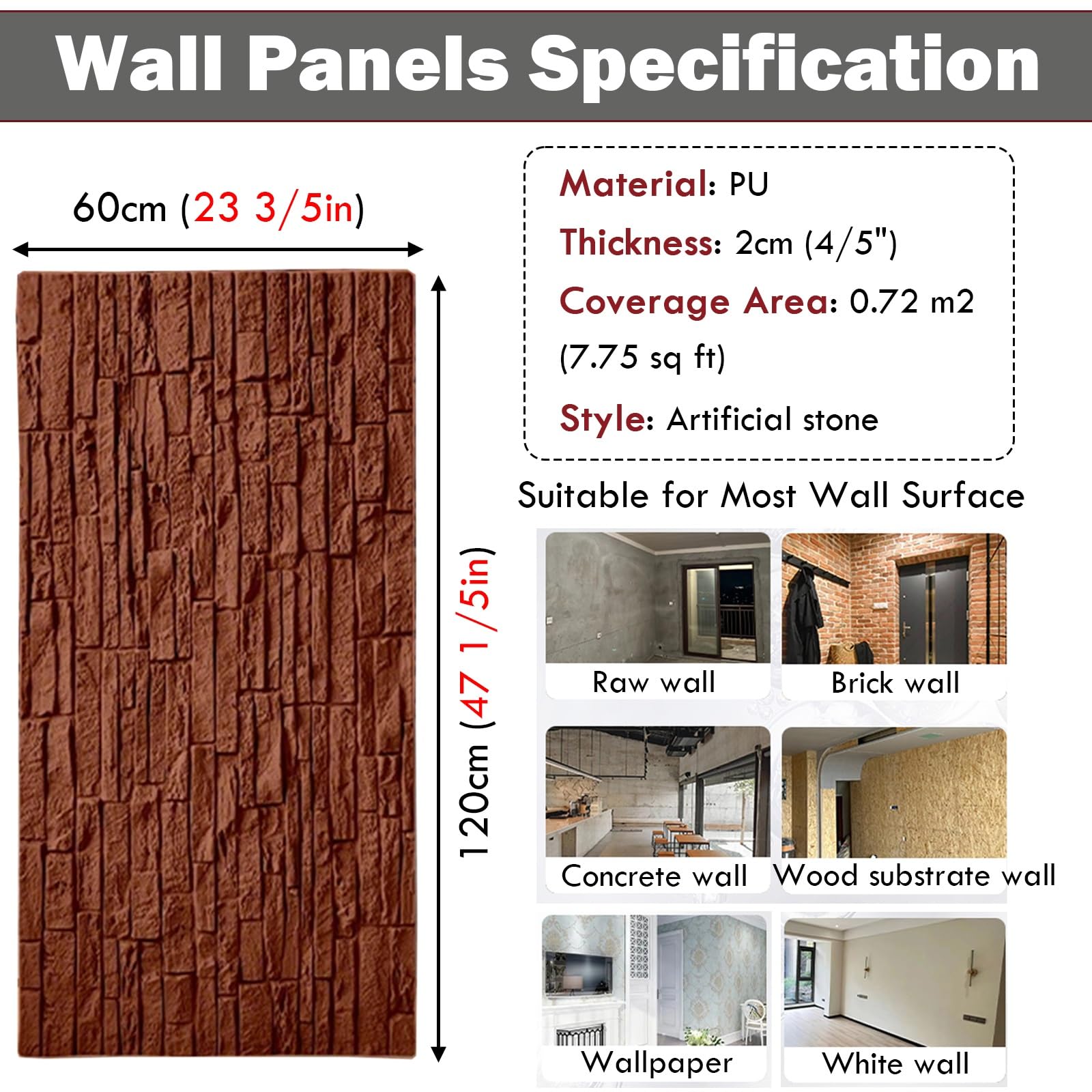 Piastrelle da parete in finta pietra, pannelli testurizzati 3D, rivestimento murale moderno effetto mattone per balcone, villa, cortile, interni o esterni