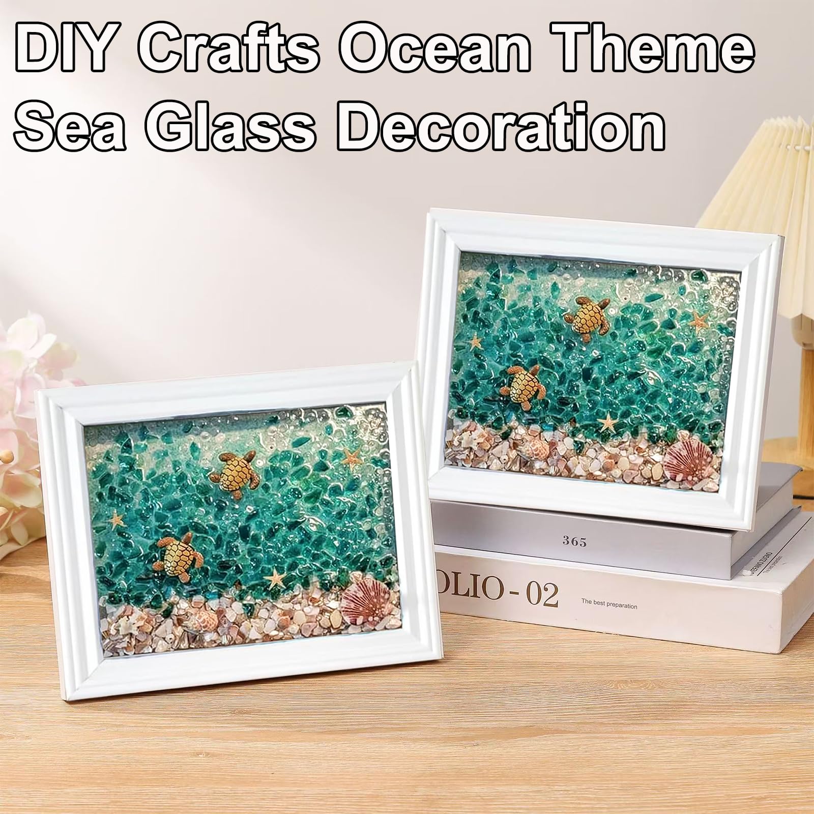 KOLGEIKJ Kit artistico in vetro marino 2024, kit artistico per adulti, kit fai da te in resina da spiaggia, kit per pittura oceanica, resina di vetro di mare, artigianato fai da te a tema oceano,