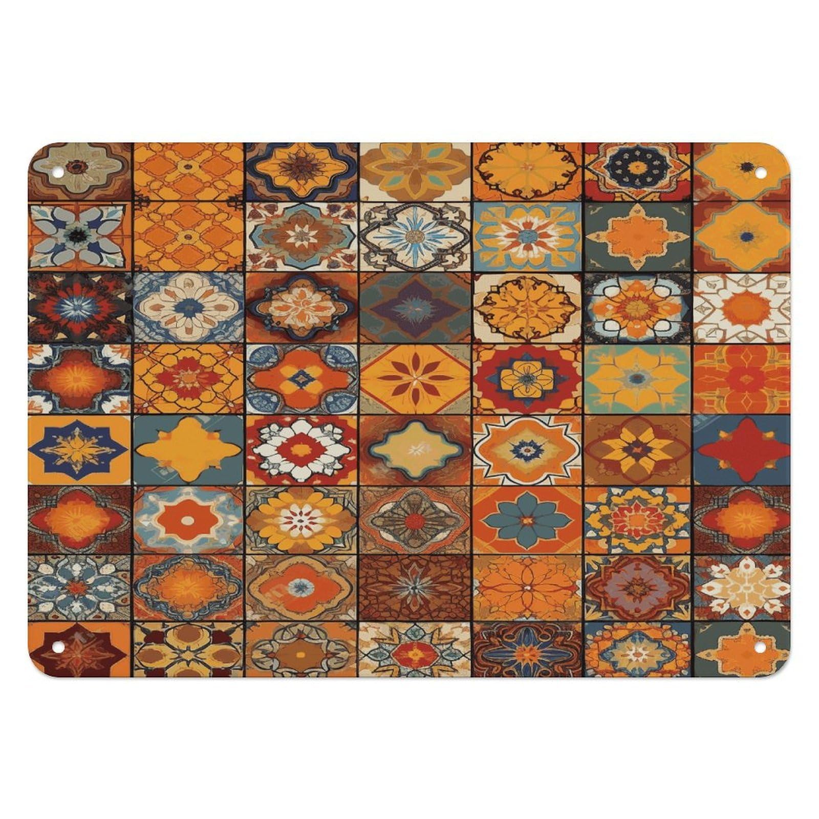 Btcowzrv Style Group Of Moroccan Geometric Metal Sign, 5.5" X 7.9" Tin Wall Decor, Wall Art Plaques For Home Wedding Decor Room Living Room Decoration
