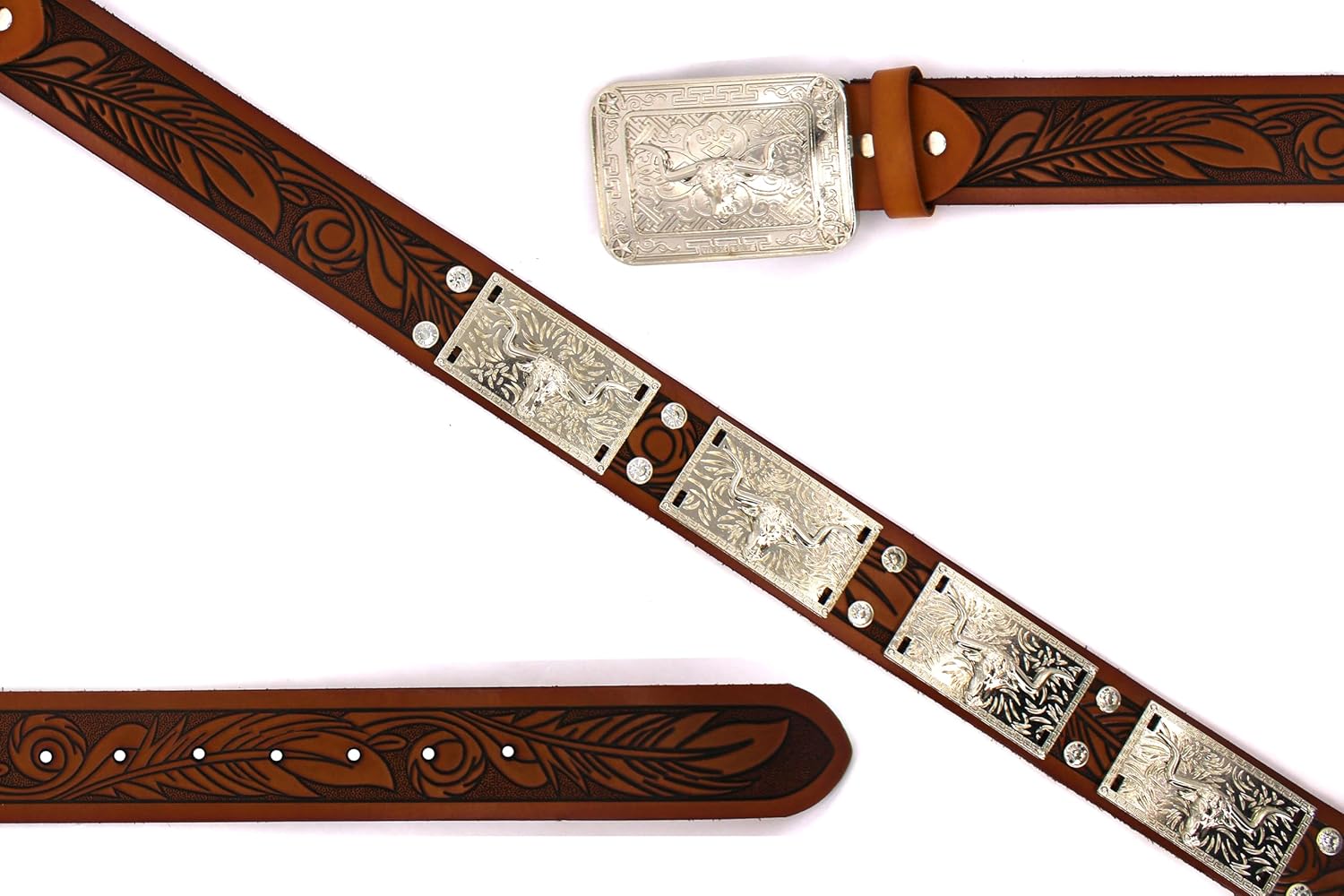 Embroidery Fabric Belt Aztec Print Men Women Cowboy Genuine Leather
