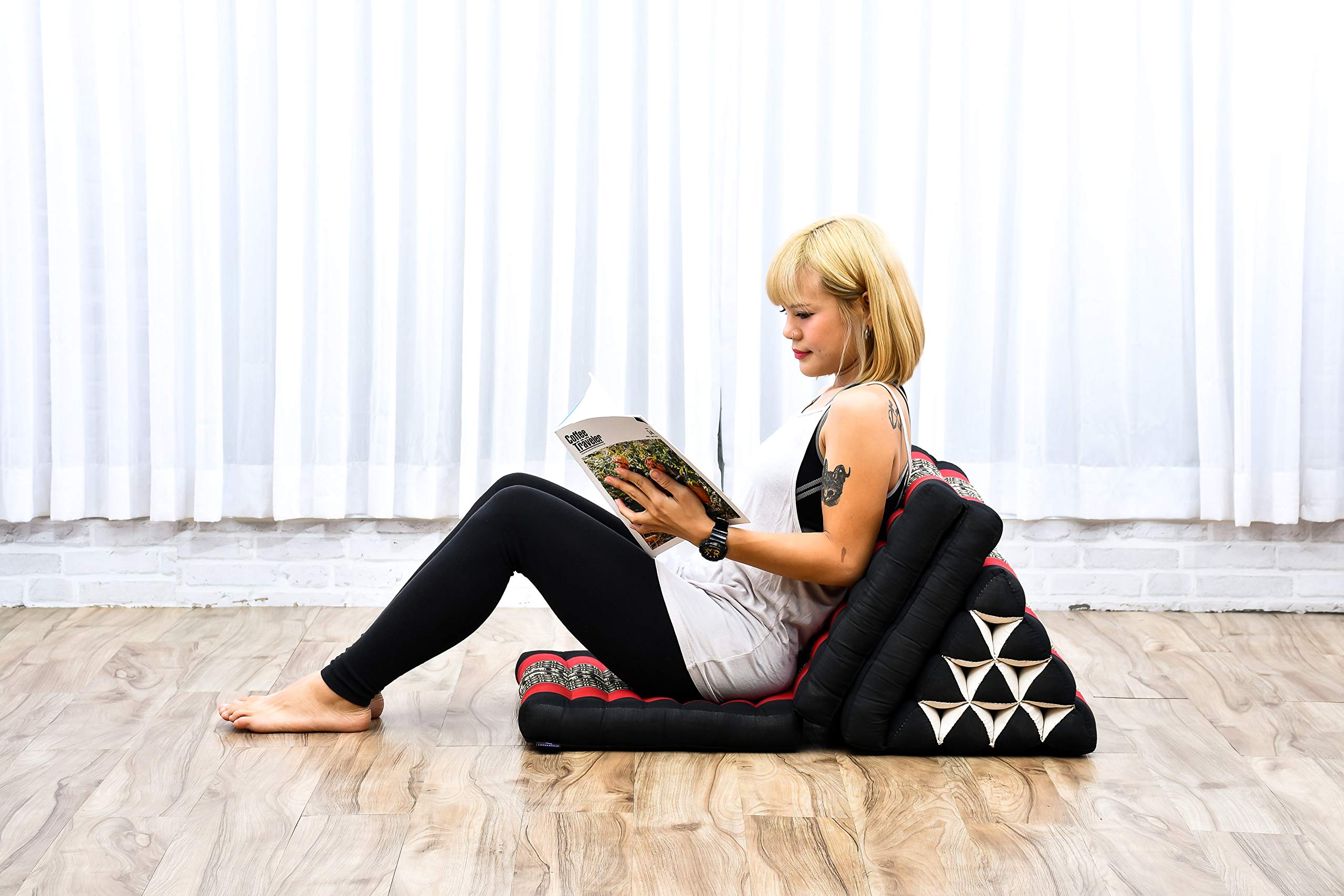 Leewadee Thai Faltmatte 170 x 53 cm - Kapok Bodenkissen Dreieckslehne zum Loungen & Entspannen