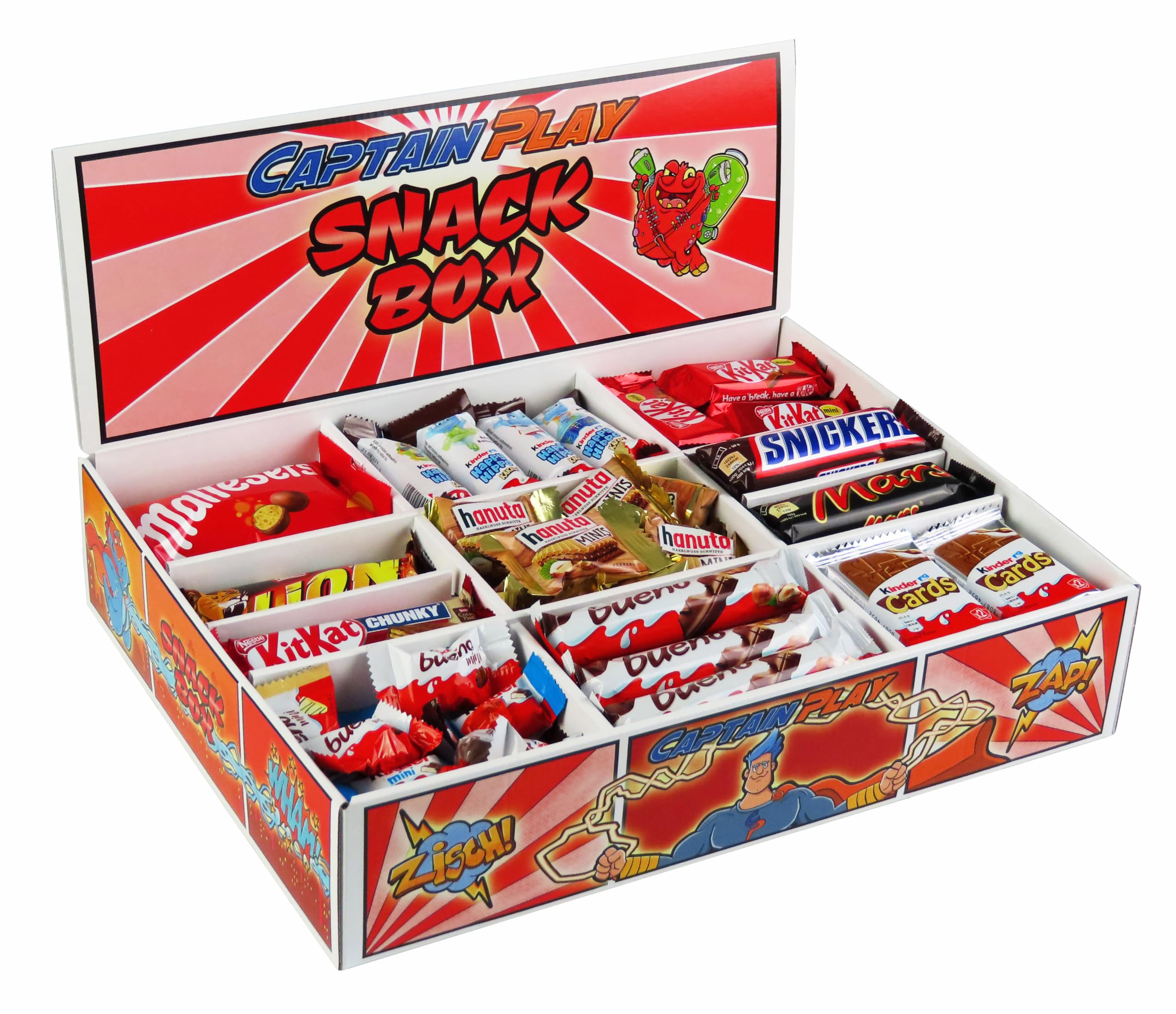 CAPTAIN PLAY | Caja de Snacks con 70 Barritas de Chocolate | 11 Variedades | 2 kg de Dulces
