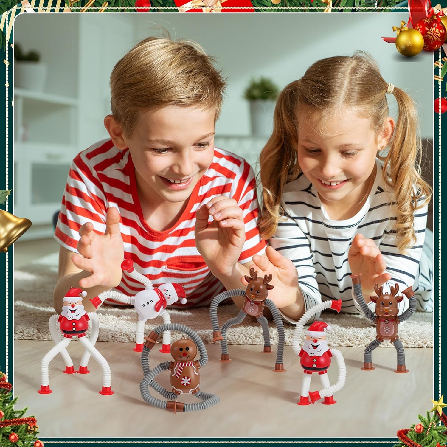 VioraWhite 12 Pcs Christmas Pop Tubes Sensory Fidget Toys Bulk, Telescopic Suction Cup Santa Toys Autism Christmas Party Favors Game Prizes Goody Bags Stocking Stuffers Treats for Kids 3 +