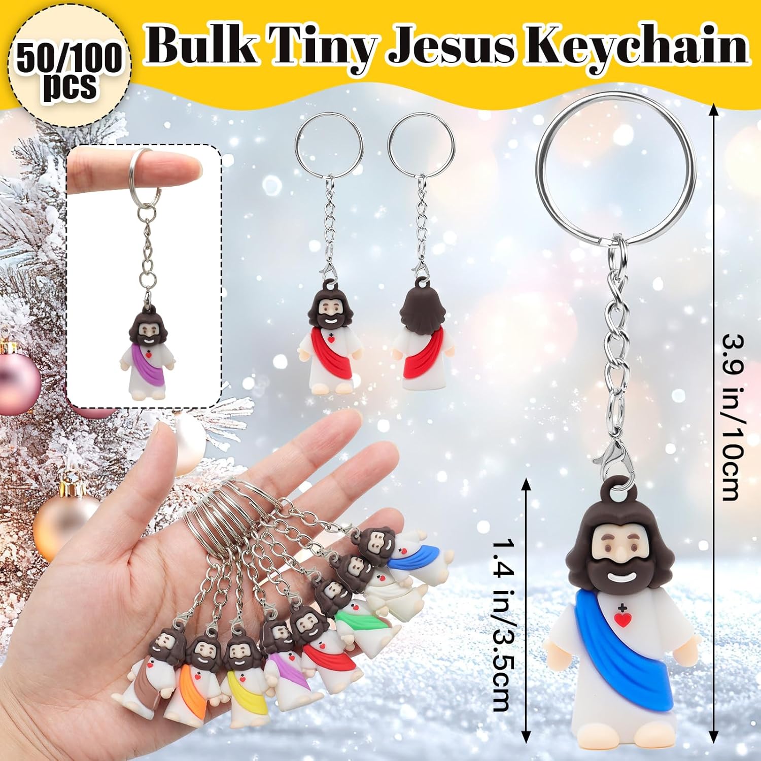 50 Pcs Mini Jesus Figures Christian Keychain Bulk Tiny Jesus Figurine Religious Keychain Hide and Seek Sunday School Baptism Gift For Easter Egg Stuffers - Image 2